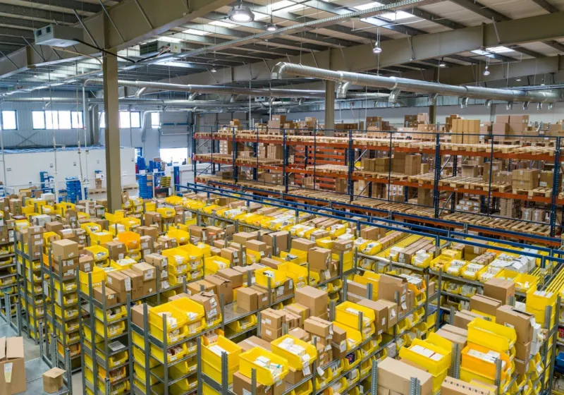 Warehouse with racked pallets